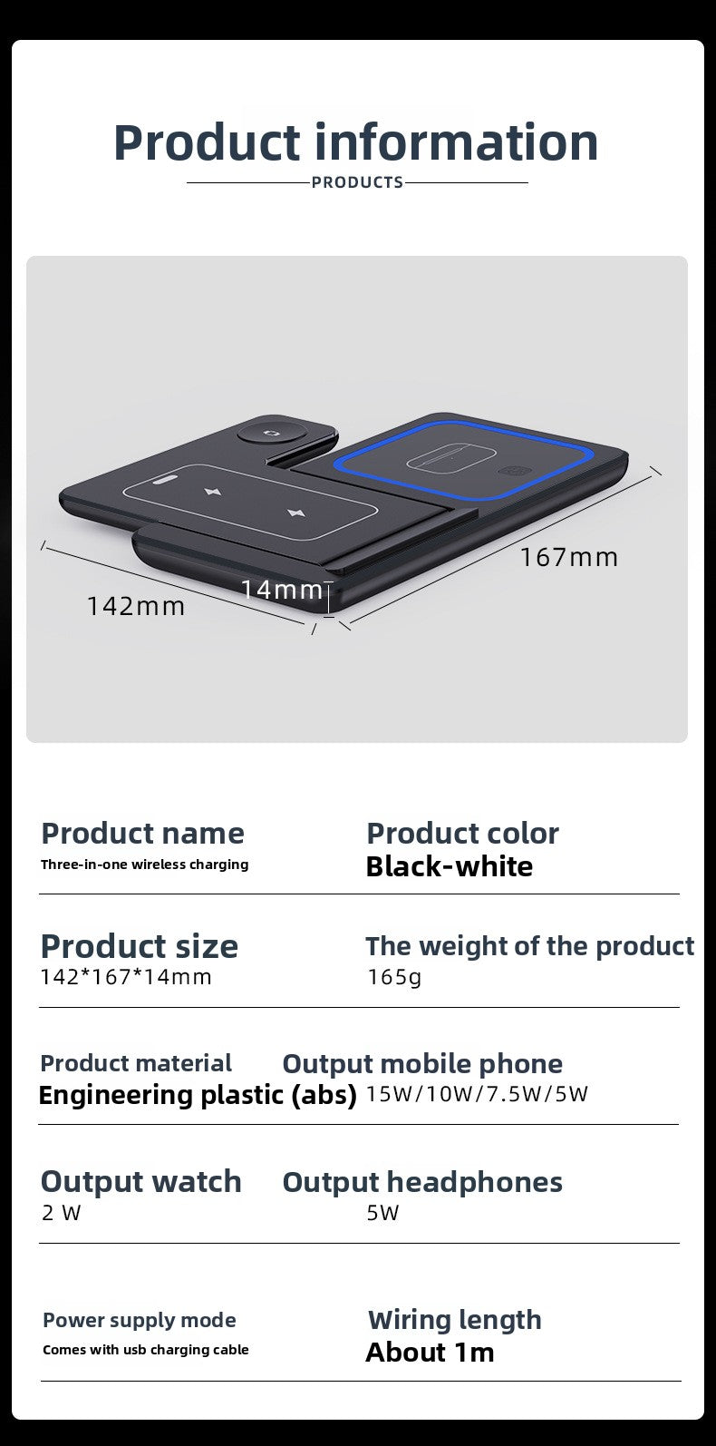 15W Foldable 3-in-1 Wireless Charger - Compact folded thickness 14mm