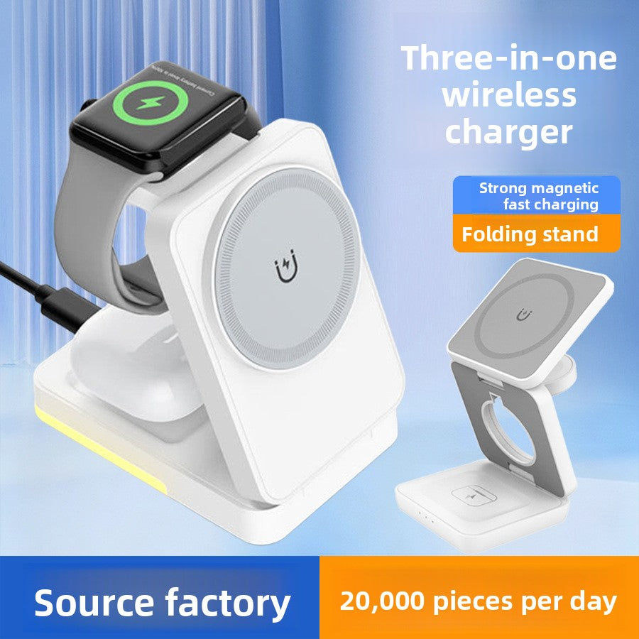 Magnetic Foldable 3-in-1 Wireless Charger - All three devices charging