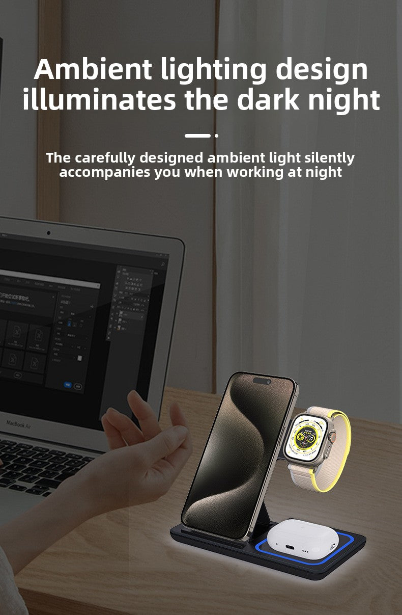 15W Foldable 3-in-1 Wireless Charger - Foldable travel mode side view