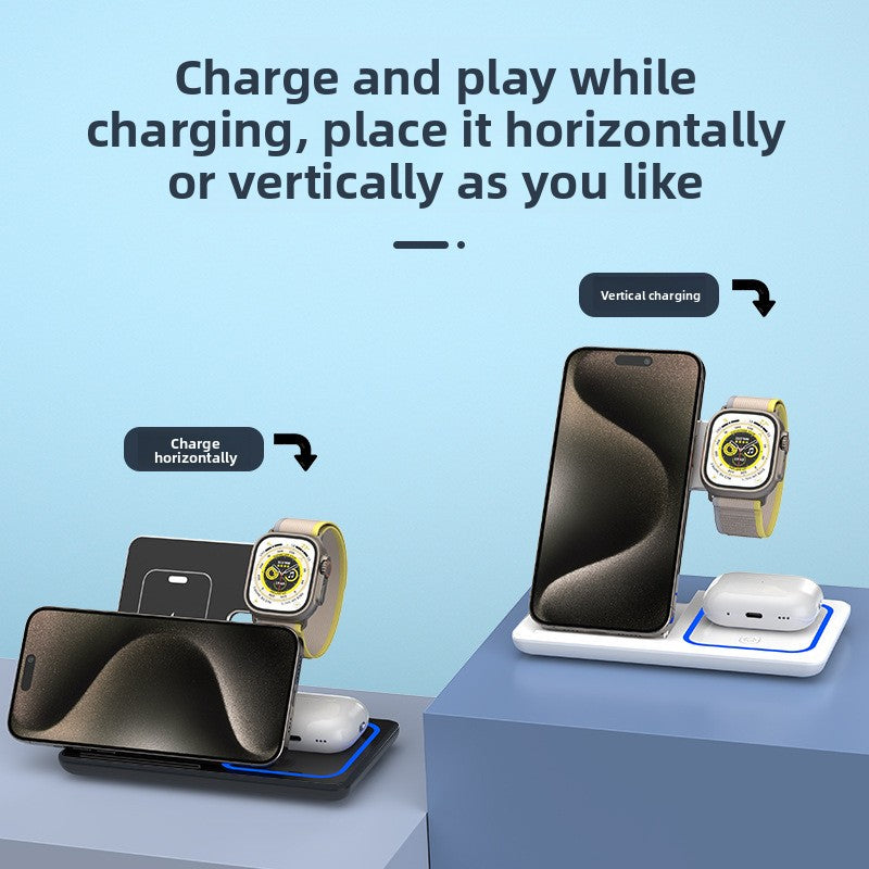 15W Foldable 3-in-1 Wireless Charger - Phone charging closeup