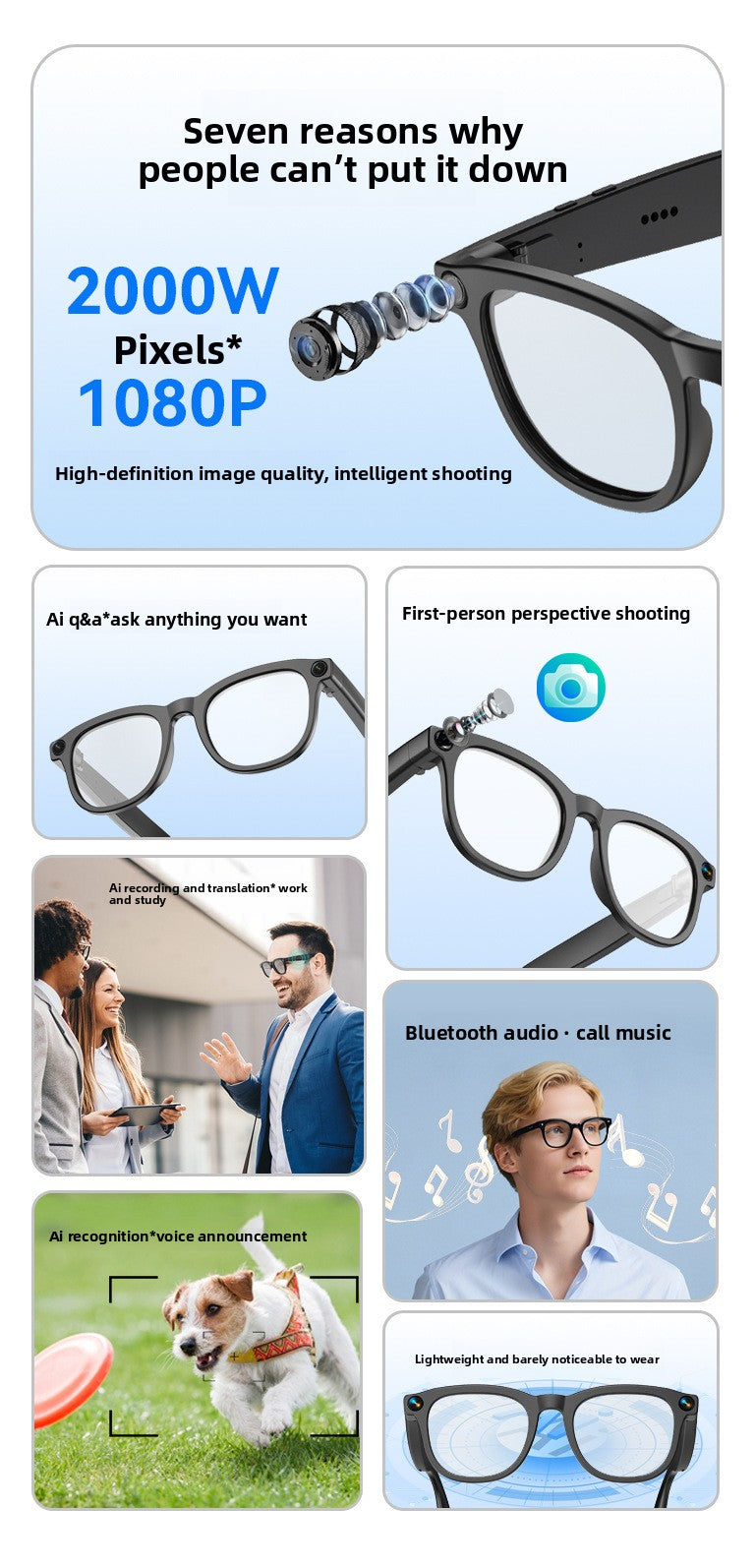 AI Smart Glasses G2 Anti-Shake Camera - Night mode recording