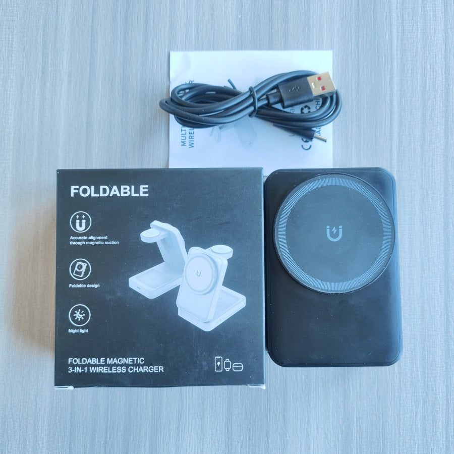 Magnetic Foldable 3-in-1 Wireless Charger - Adjustable angle hinge