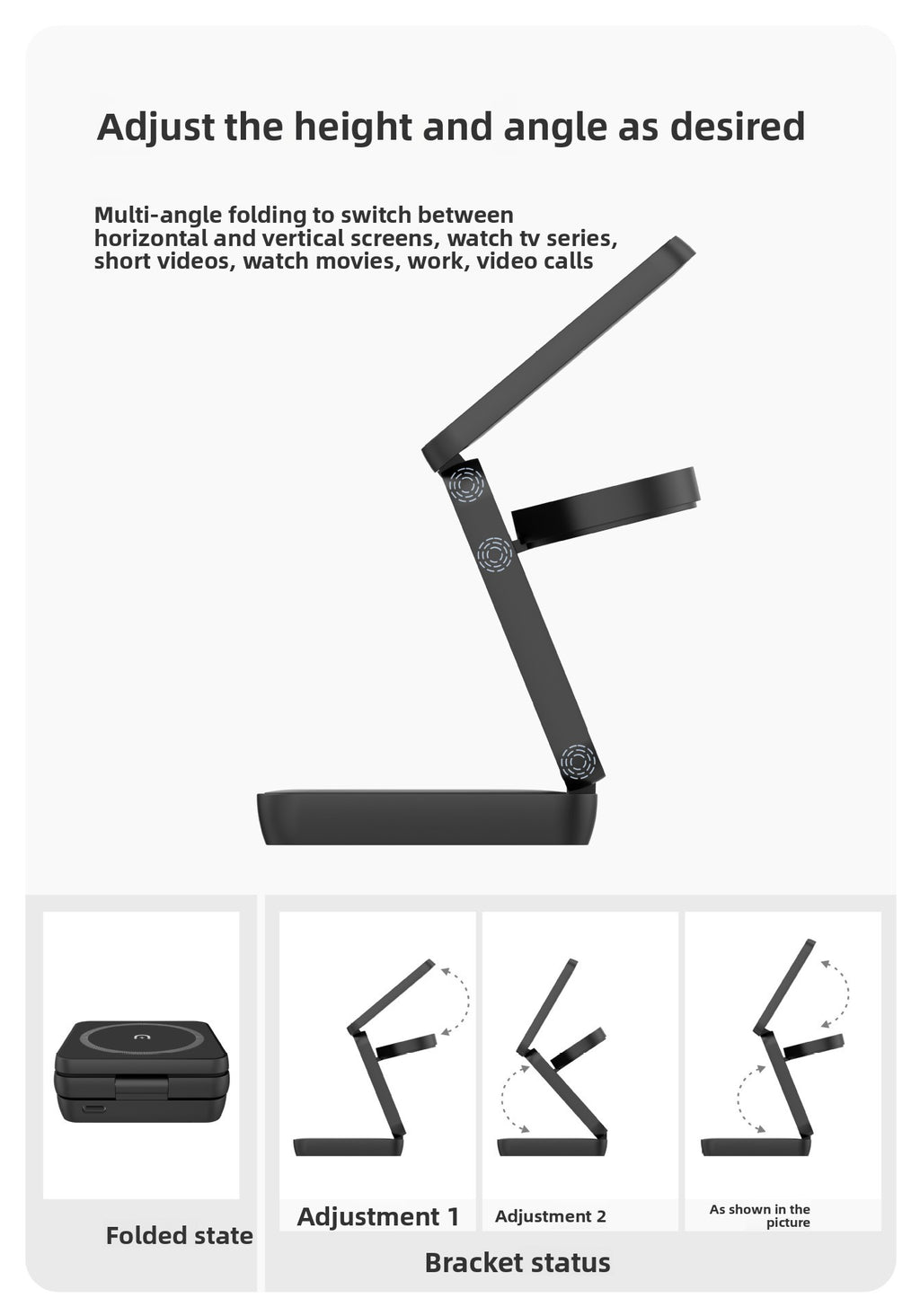 Magnetic Foldable 3-in-1 Wireless Charger - Black desk lifestyle