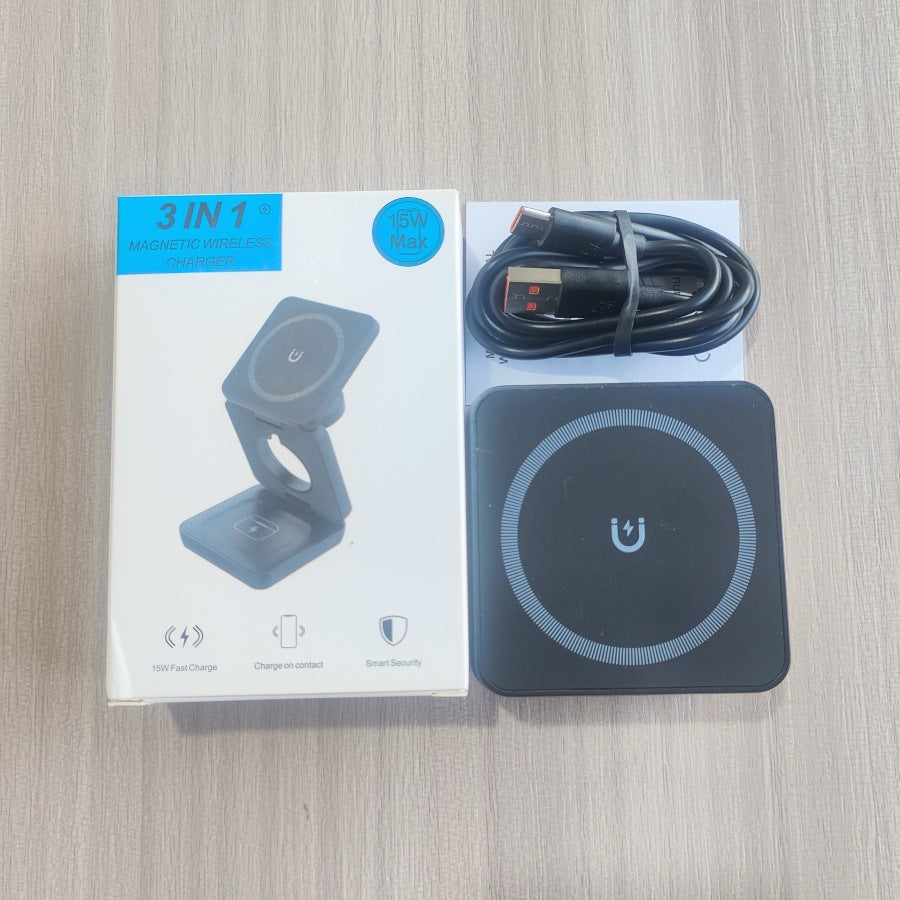 Magnetic Foldable 3-in-1 Wireless Charger - Office desk tidy cable
