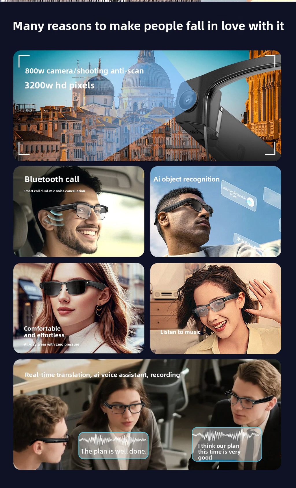 Bluetooth Eyewear Camera AI Translation - Hands-free call demo