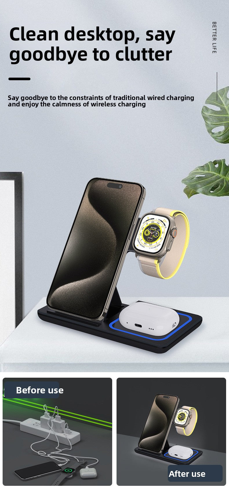 15W Foldable 3-in-1 Wireless Charger - Package contents all items