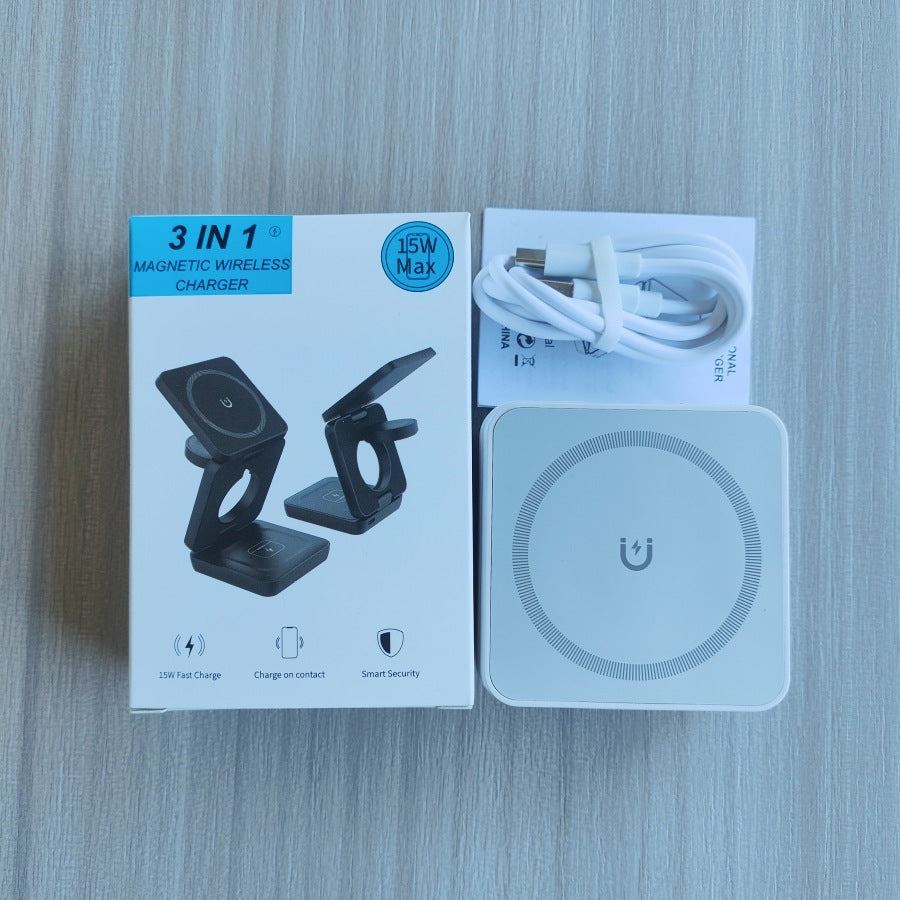 Magnetic Foldable 3-in-1 Wireless Charger - Nightstand bedside setup