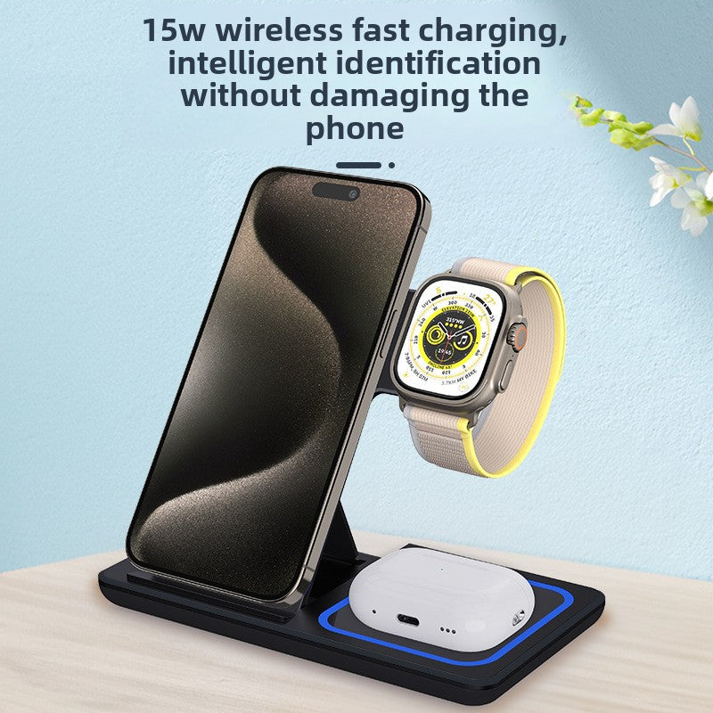 15W Foldable 3-in-1 Wireless Charger - Foldable design flat angle