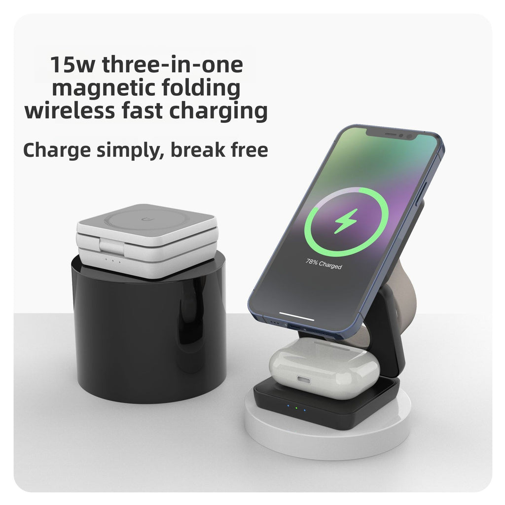Magnetic Foldable 3-in-1 Wireless Charger - Foldable stand positions