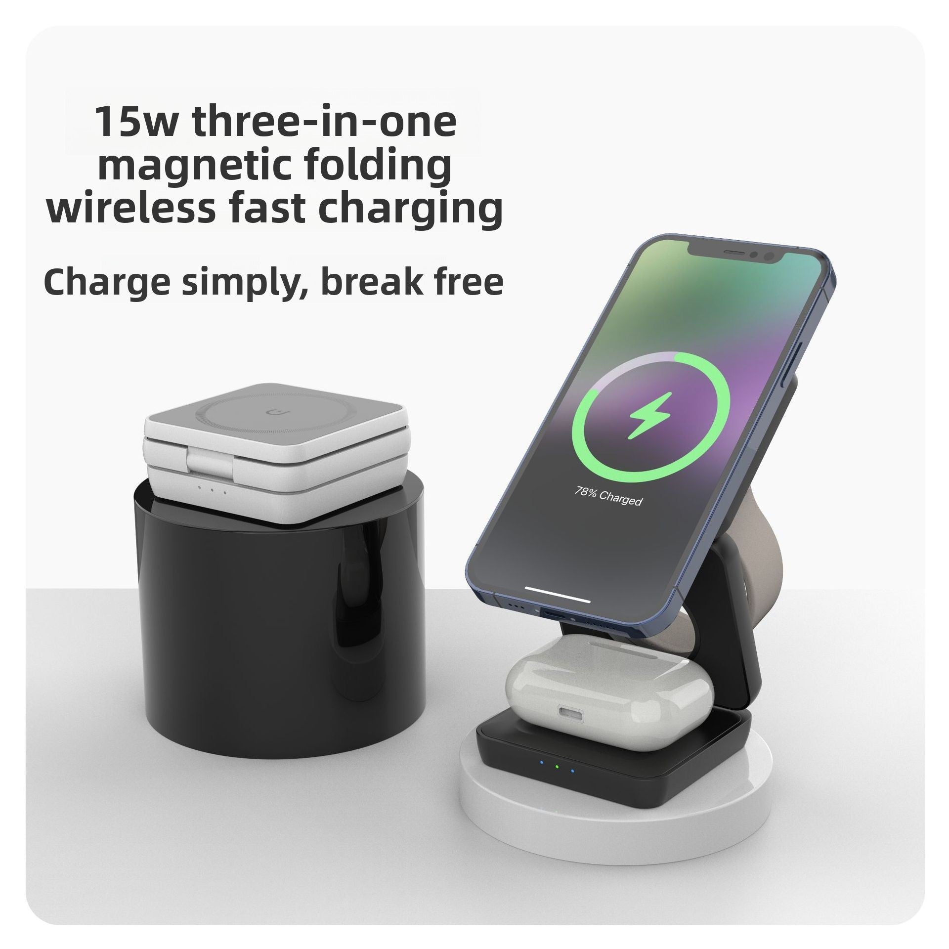 Magnetic Foldable 3-in-1 Wireless Charger - Foldable stand positions