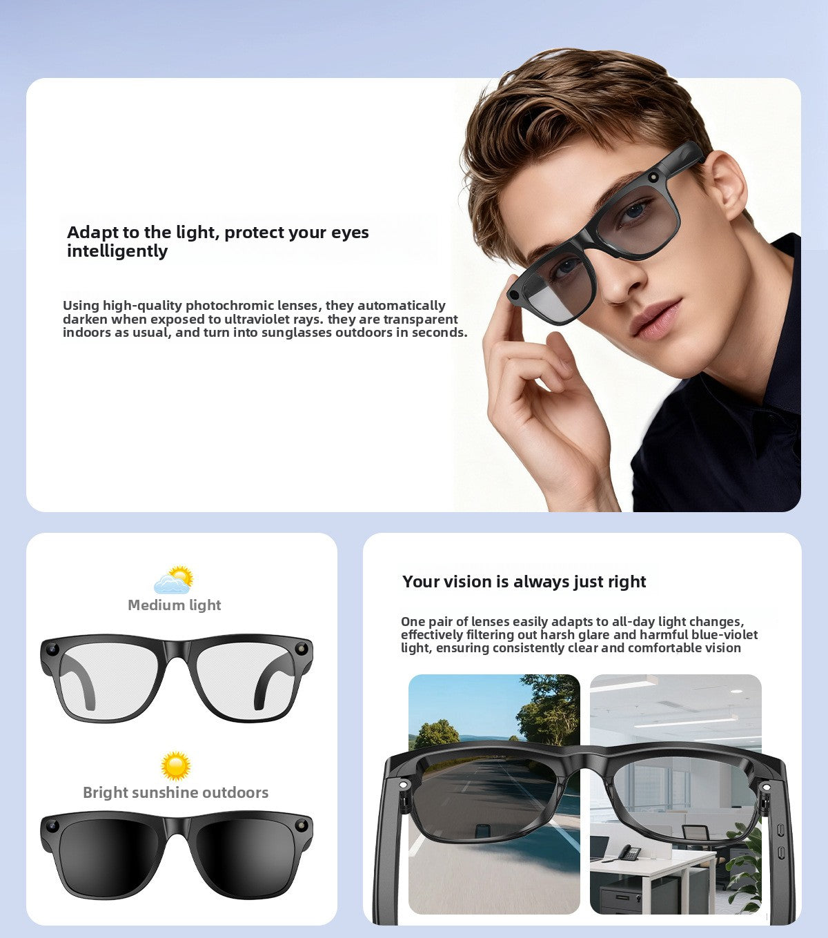AI Smart Glasses M65 Photochromic - Photochromic outdoor tinted