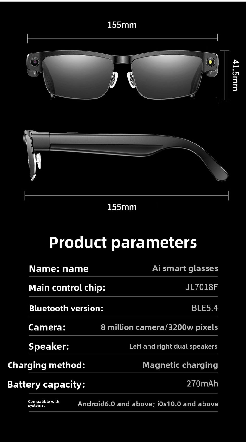 Bluetooth Eyewear Camera AI Translation - Night visibility reflect