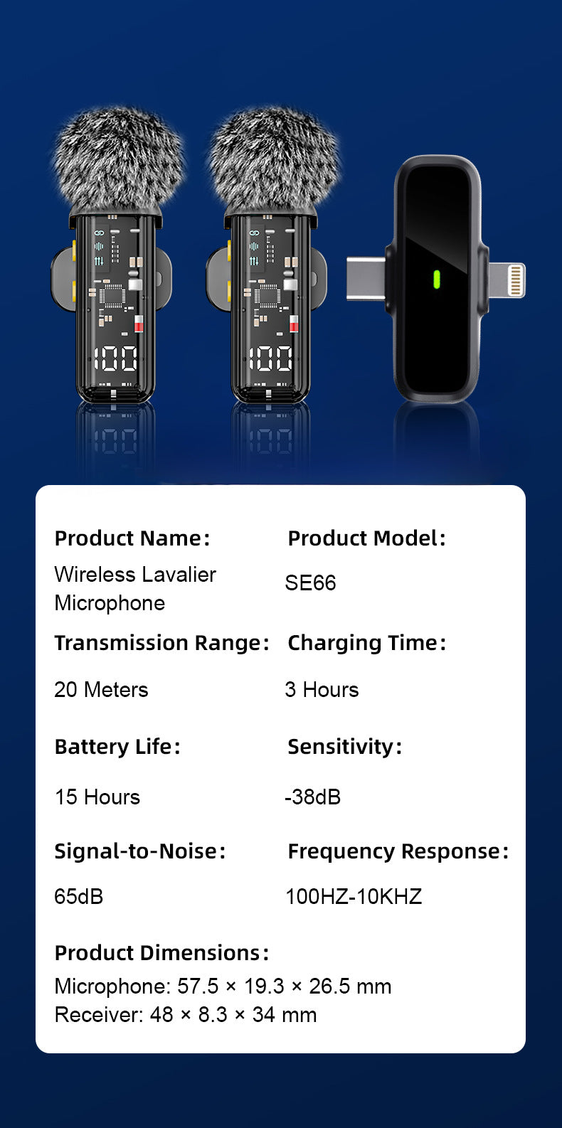Wireless Lavalier Microphone SE66 - SE66 vs competitor size