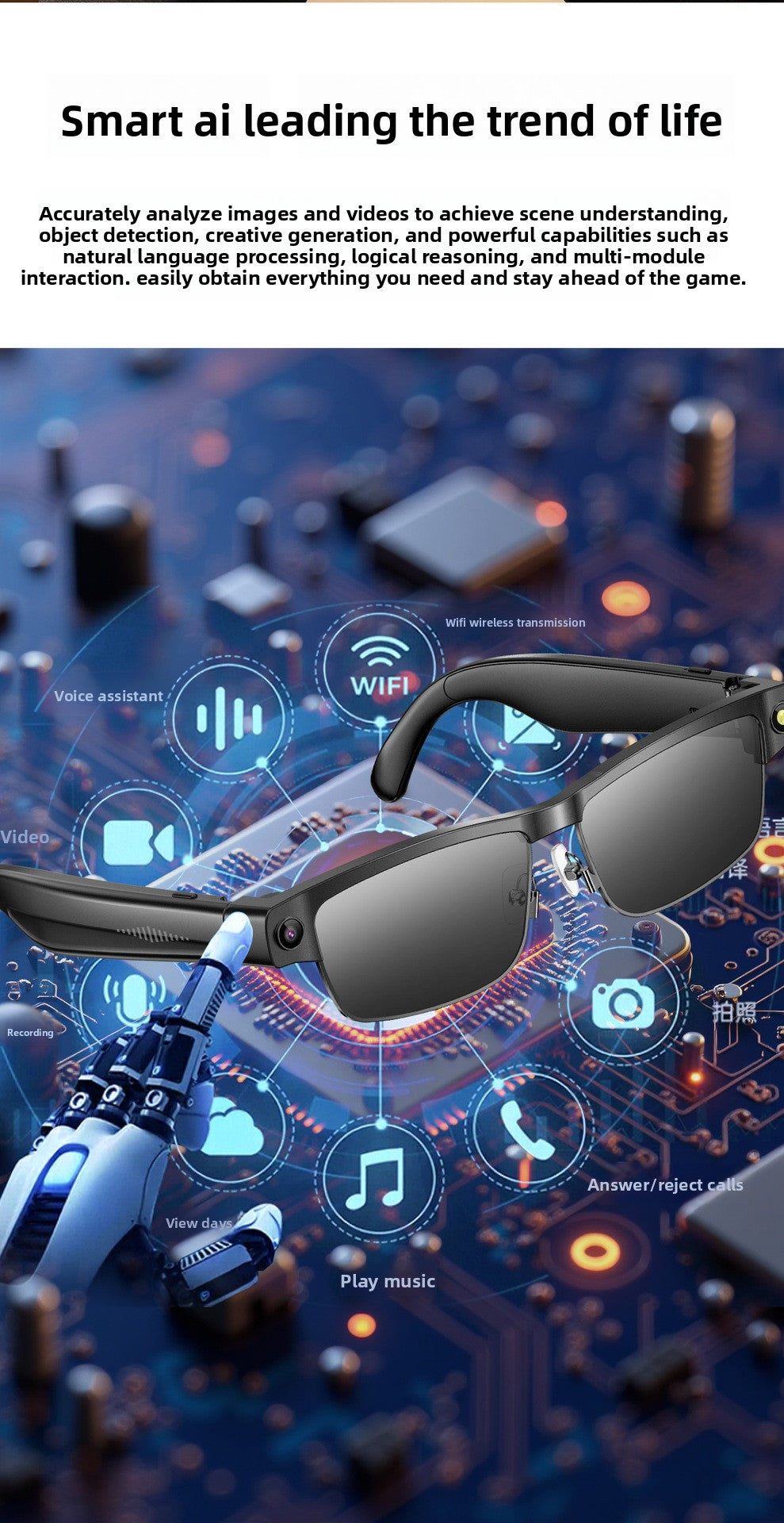 Bluetooth Eyewear Camera AI Translation - Touch sensor area