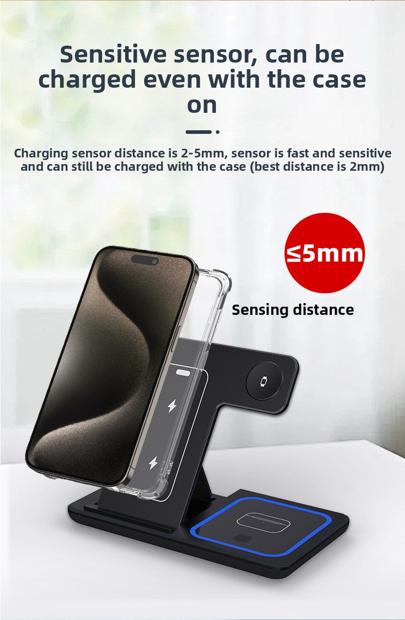15W Foldable 3-in-1 Wireless Charger - Travel bag pocket fit