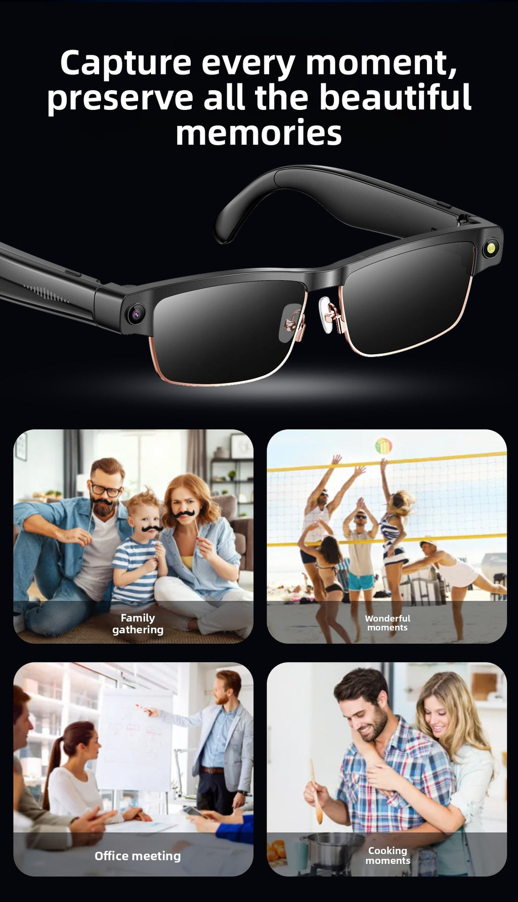 Bluetooth Eyewear Camera AI Translation - Temple battery indicator