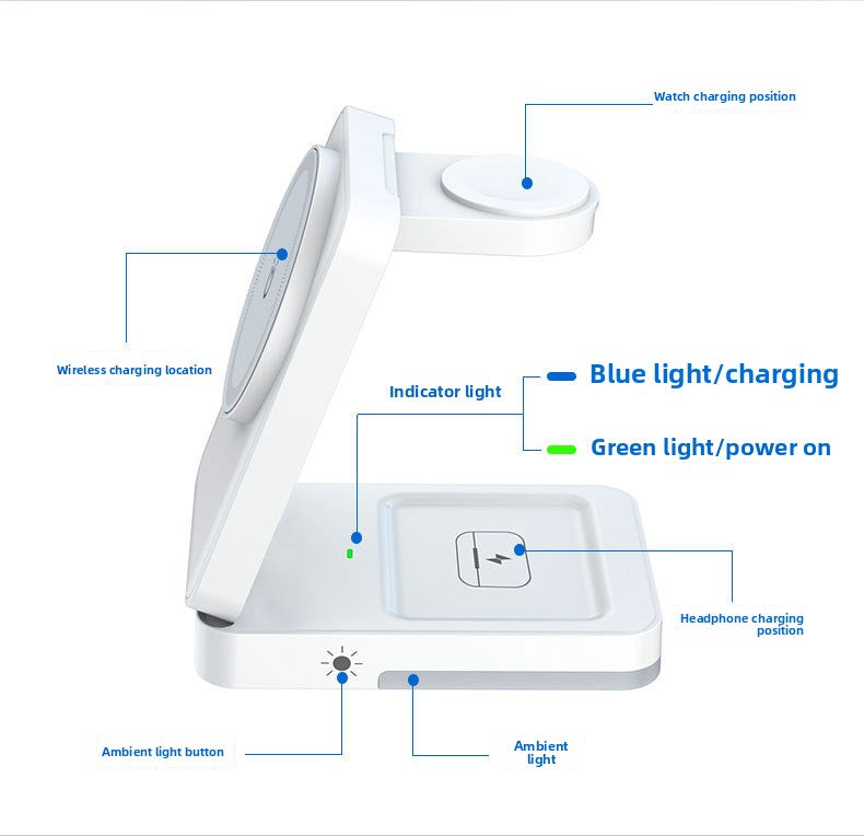 Magnetic Foldable 3-in-1 Wireless Charger - LED indicator glow