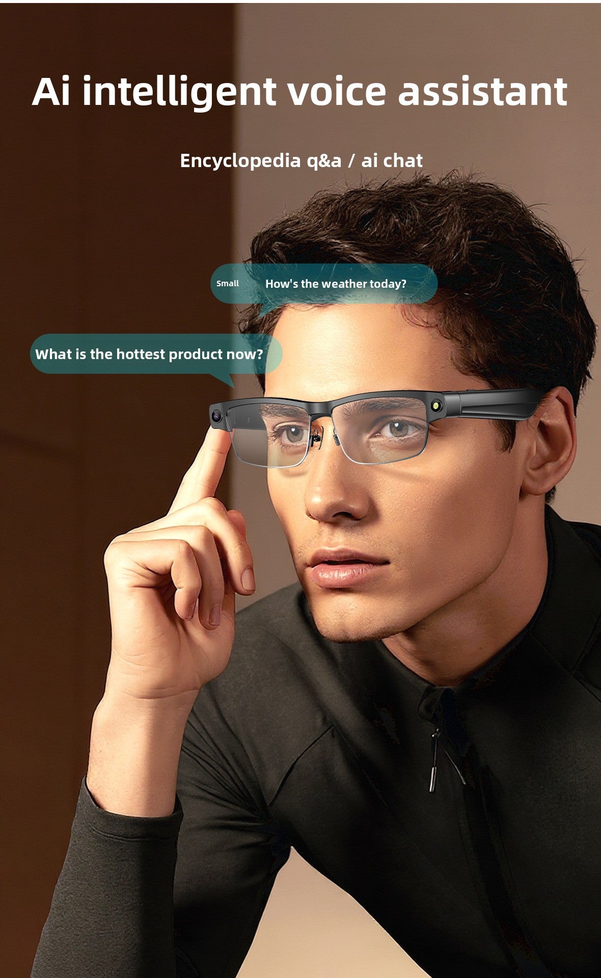 Bluetooth Eyewear Camera AI Translation - Hinge durability closeup