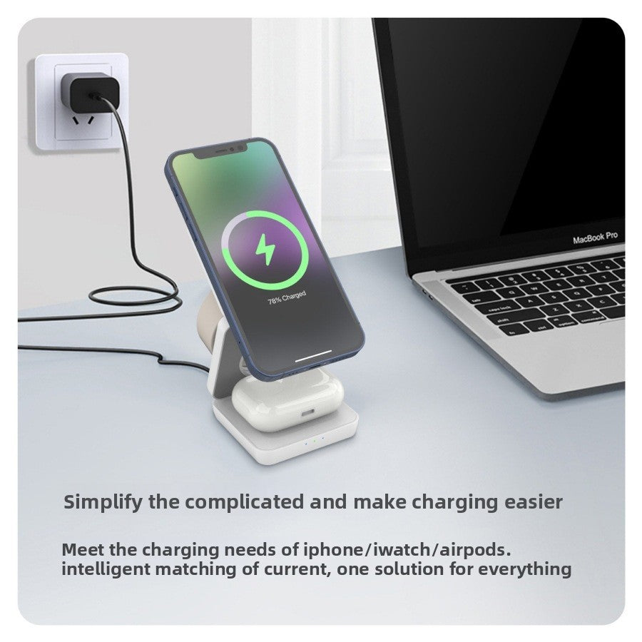 Magnetic Foldable 3-in-1 Wireless Charger - Flat folded travel mode
