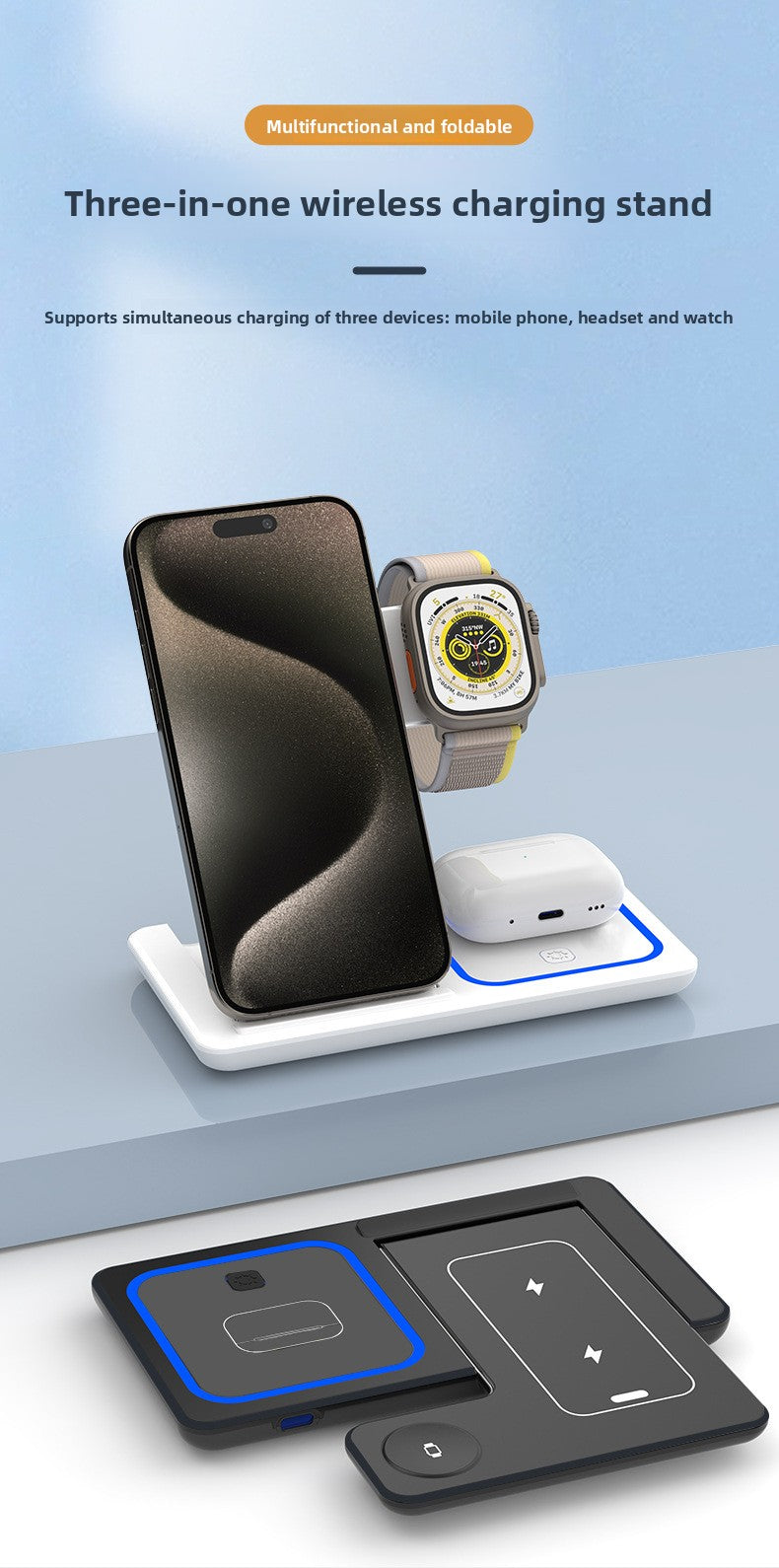 15W Foldable 3-in-1 Wireless Charger - Product dimensions and specs