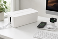 Desktop Cable Management Box - White minimalist cord organizer