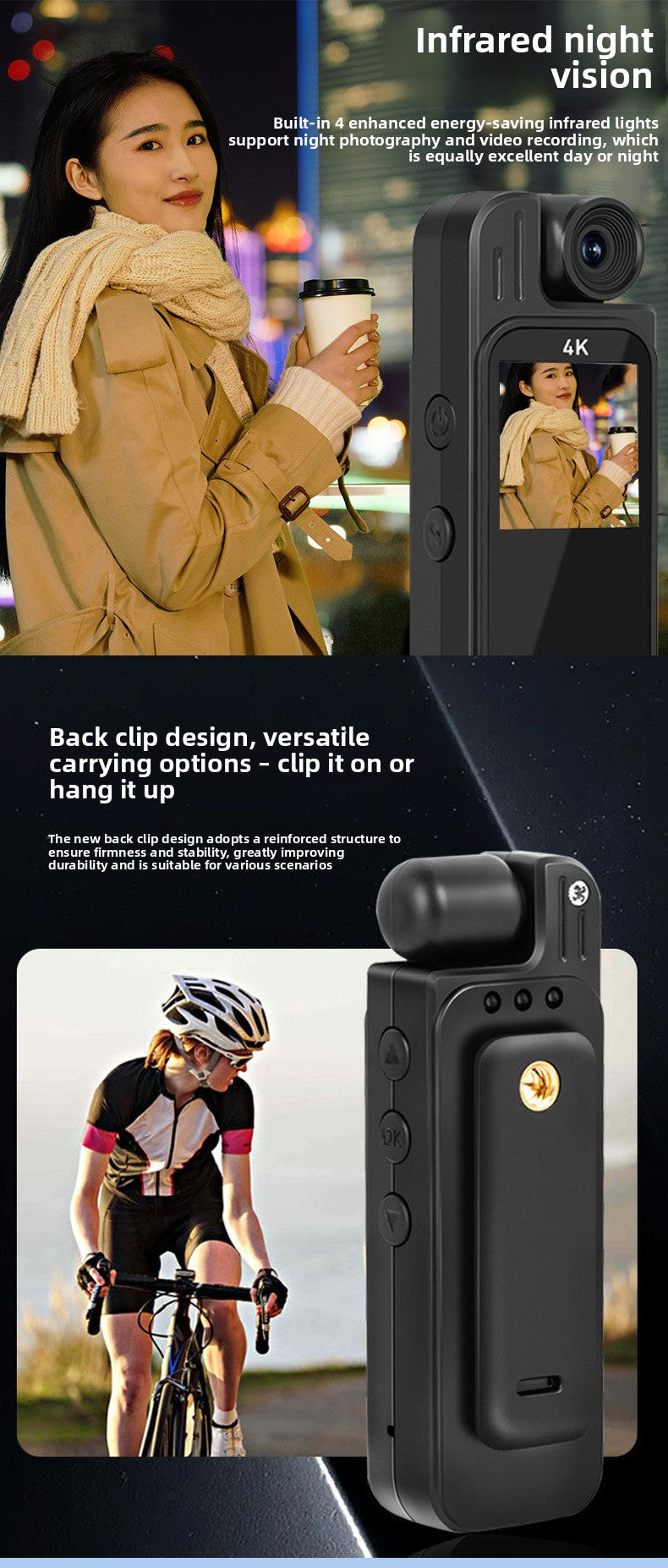 Cycling Chest Mount Camera 1080P - Size on chest wearing