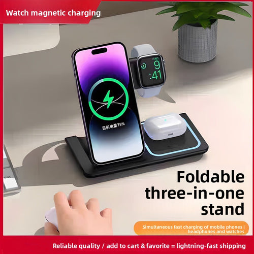 15W Foldable 3-in-1 Wireless Charger - Black and white color comparison