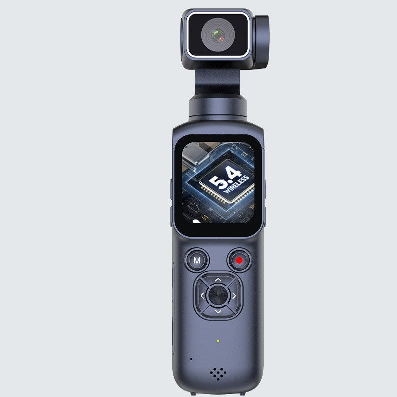 4K pocket gimbal camera front view with 3-axis stabilizer handle