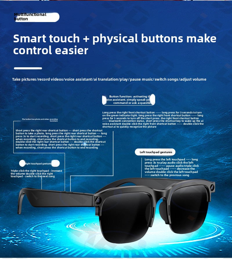 AI Smart Glasses 4K Camera Bluetooth 5.3 - Voice command features